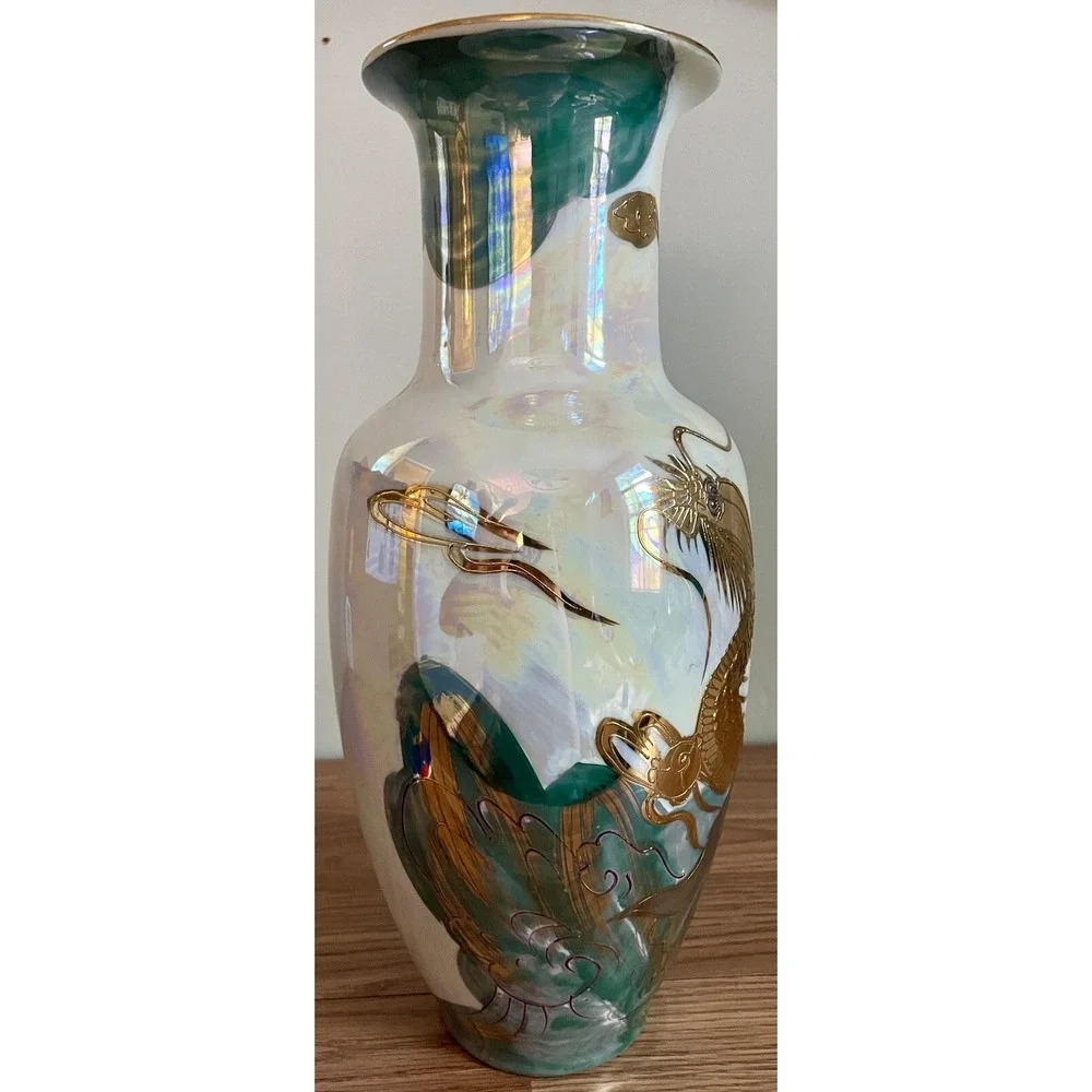 Vintage Aito China Hand Painted Japan Dragon Vase 18K Gold  12
